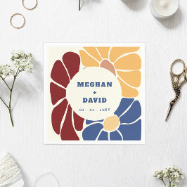 Retro Groovy Boho Chic Floral Wedding Serviette