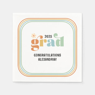 Retro Groovy Boho Daisy 2025 Grad Party Serviette