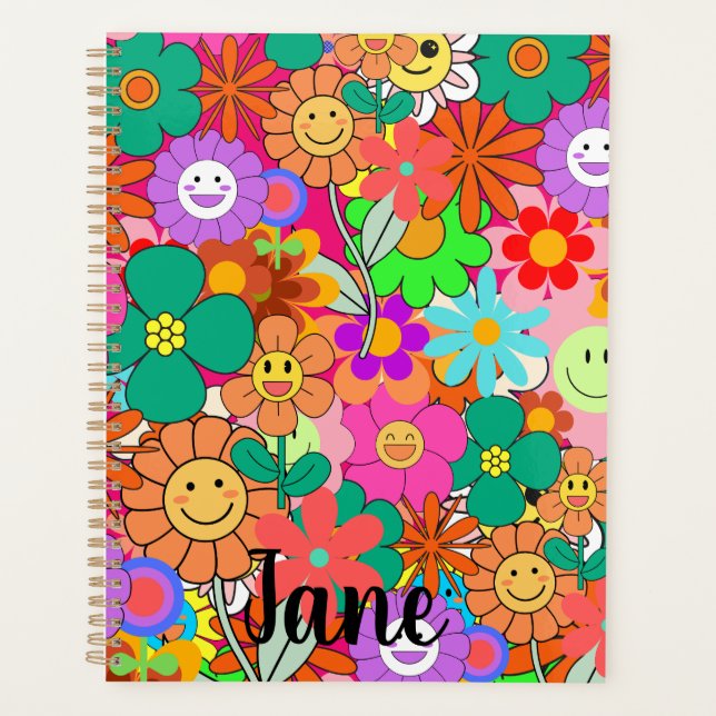 Retro Groovy Boho Hippie Blume Planer (Vorderseite)