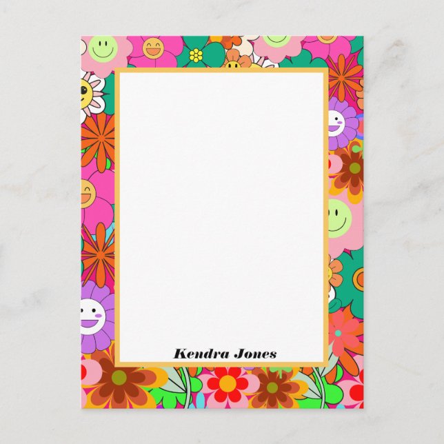 Retro Groovy Boho Hippie Blume Planer Postkarte (Vorderseite)