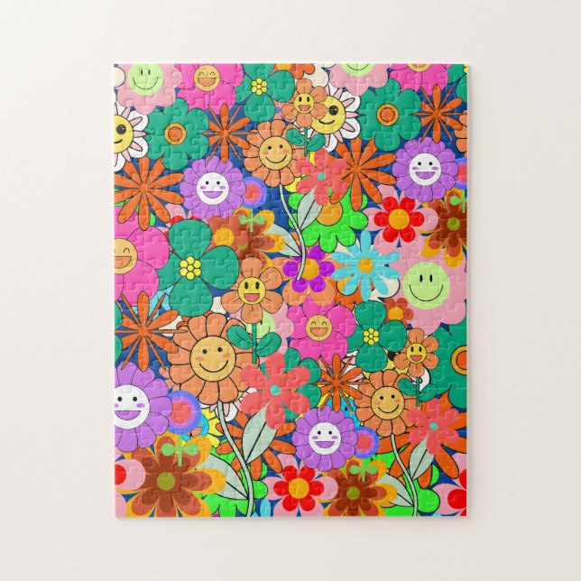 Retro Groovy Boho Hippie Blume Puzzle (Vertikal)