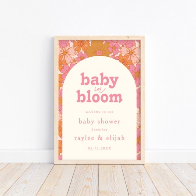 Retro Groovy Boho Pink Baby in Bloom Begrüßungszei Poster (Von Creator hochgeladen)