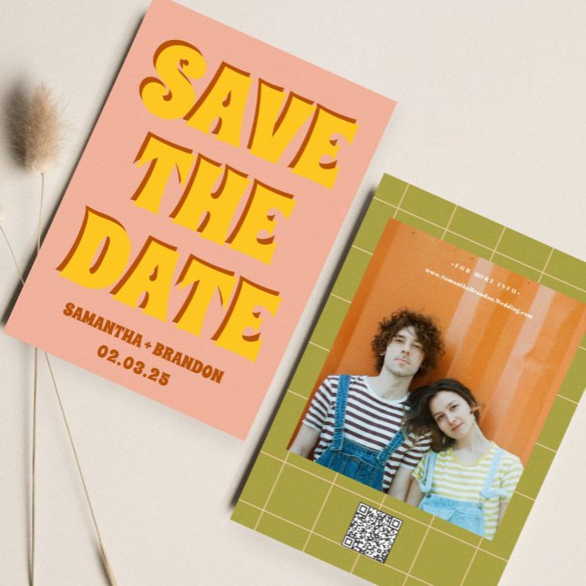 Retro Groovy Bold & Bright Boho Wedding Qr Code Save The Date (Von Creator hochgeladen)