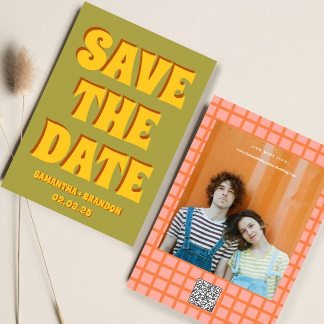 Retro Groovy Bold & Bright Boho Wedding Qr Code Save The Date (Von Creator hochgeladen)