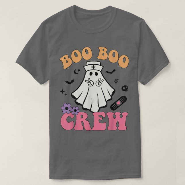 Retro Groovy Boo Crew Halloween Floral Ghost B T-Shirt (Design vorne)