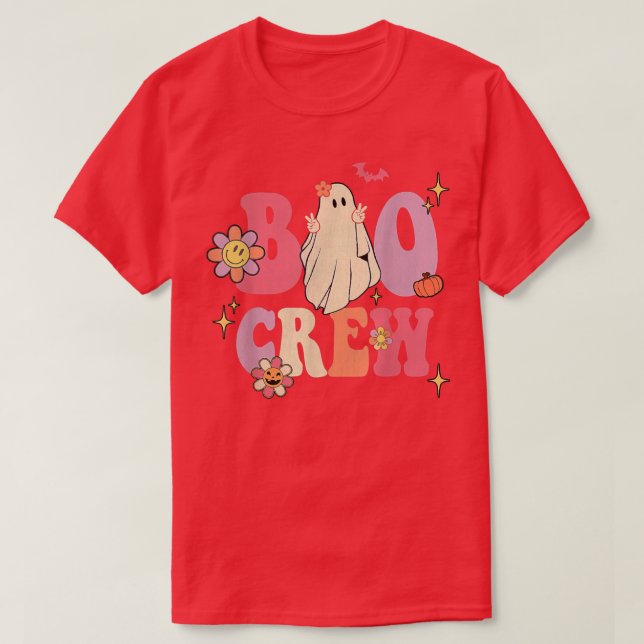 Retro Groovy Boo Crew Halloween Hippie Floral Ghos T-Shirt (Design vorne)