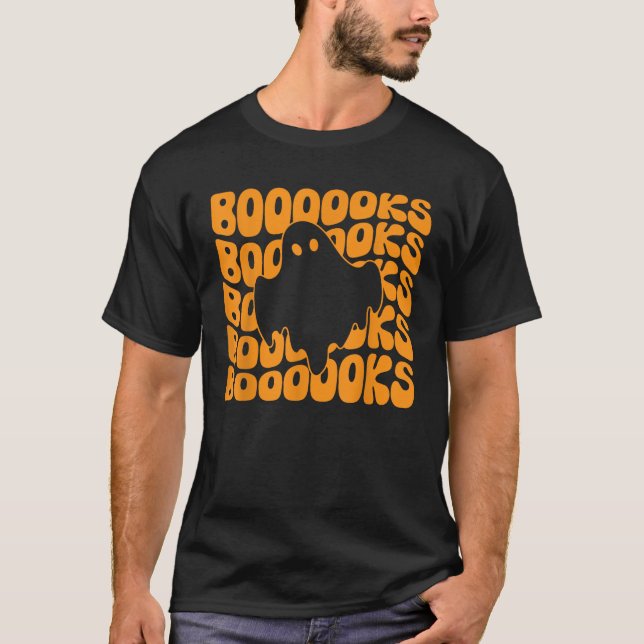 Retro Groovy Boooks Ghost Reading Librarian Reader T-Shirt (Vorderseite)