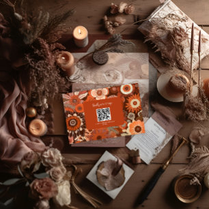 Retro Groovy brennen orange Blumenhochzeit RSVP Karte