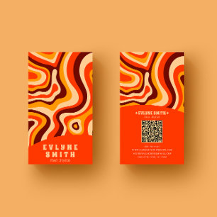 Retro Groovy Bright Orange QR Code Bold Boho Visitenkarte