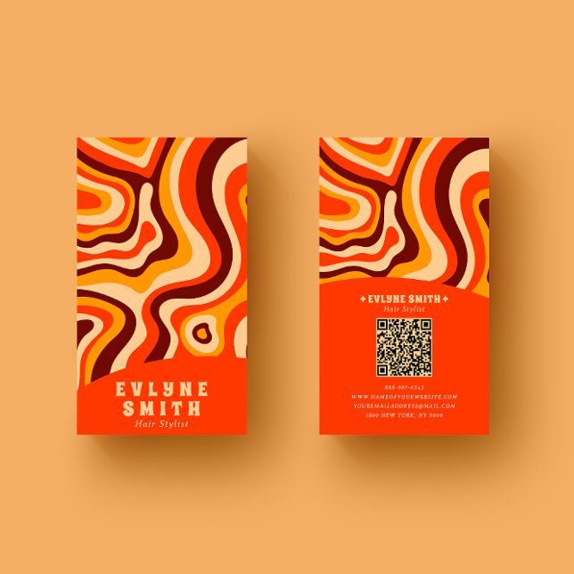 Retro Groovy Bright Orange QR Code Bold Boho Visitenkarte (Von Creator hochgeladen)