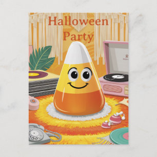 Retro, Groovy Candy Corn Halloween-Party Einladung Postkarte