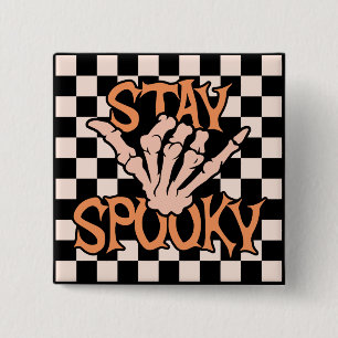 Retro Groovy Checkered Bleibe Spooky Halloween Button