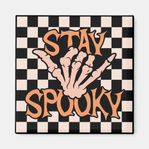 Retro Groovy Checkered Bleibe Spooky Halloween Magnet