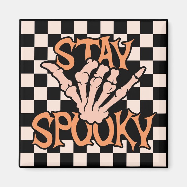 Retro Groovy Checkered Bleibe Spooky Halloween Magnet (Vorne)