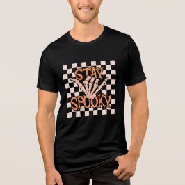 Retro Groovy Checkered Bleibe Spooky Halloween Tri-Blend Shirt