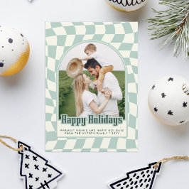 Retro Groovy Checkered Happy Holidays Foto Feiertagspostkarte