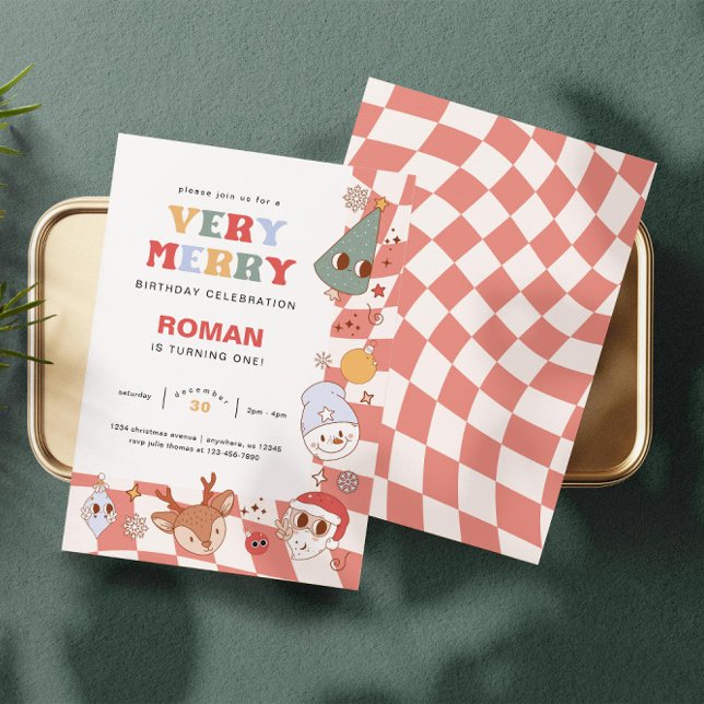 Retro Groovy Christmas Geburtstag Einladung (Von Creator hochgeladen)