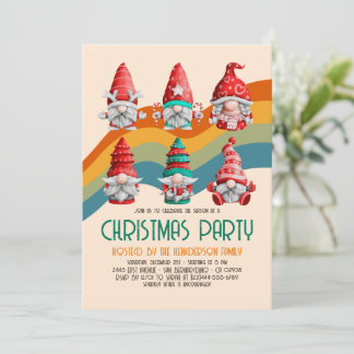 Retro Groovy Christmas Gnomes Budget Holiday Party Einladung