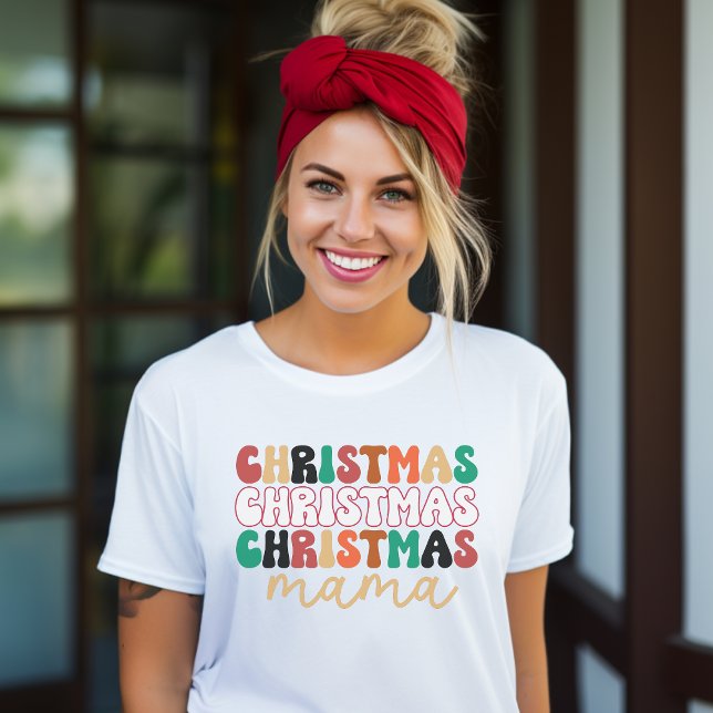Retro Groovy Christmas Mama T-Shirt (Von Creator hochgeladen)