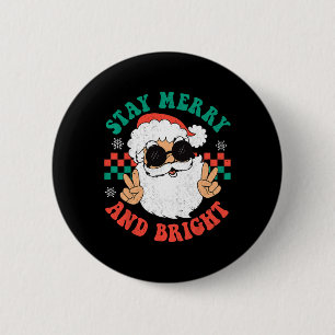 Retro Groovy Christmas Merry Bleibe Bright Hippie Button