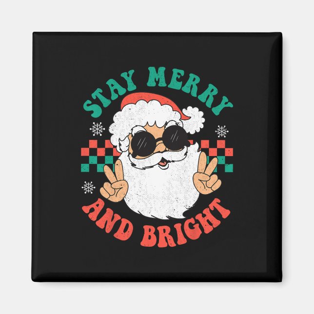 Retro Groovy Christmas Merry Bleibe Bright Hippie  Magnet (Vorne)