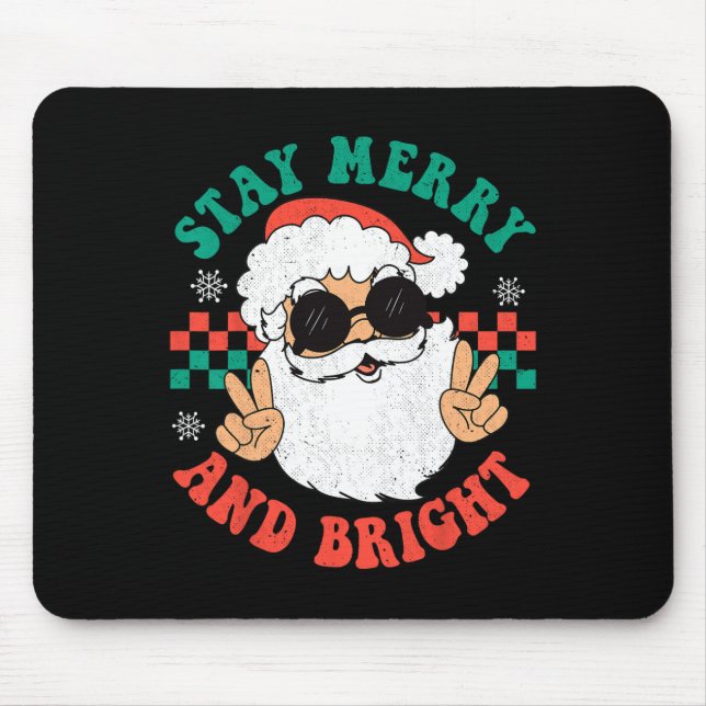 Retro Groovy Christmas Merry Bleibe Bright Hippie  Mousepad (Vorne)