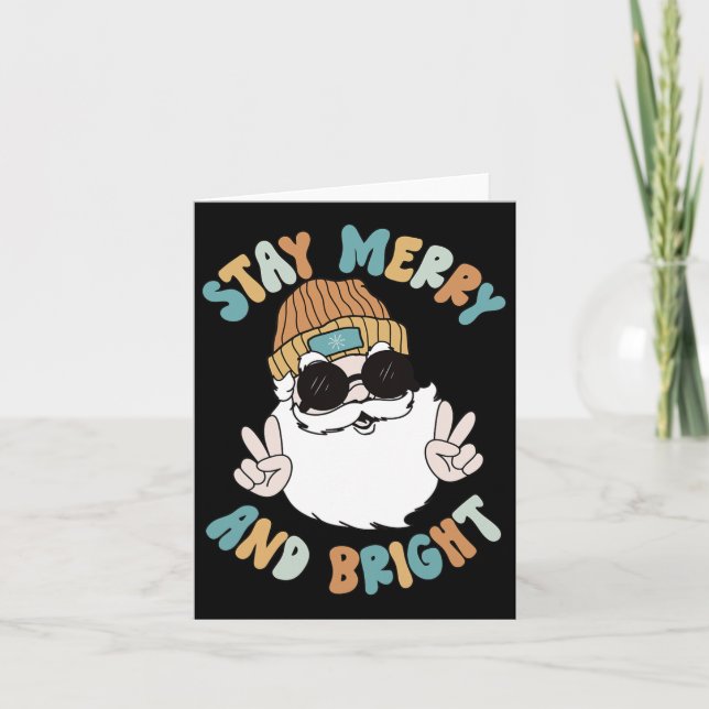 Retro Groovy Christmas Merry Bleibe Bright Santa C Karte (Vorderseite)