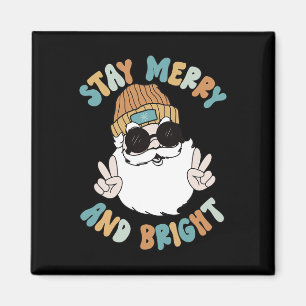Retro Groovy Christmas Merry Bleibe Bright Santa C Magnet