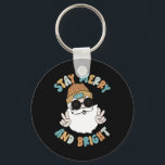 Retro Groovy Christmas Merry Bleibe Bright Santa C Schlüsselanhänger<br><div class="desc">Retro Groovy Christmas Merry Bleibe Bright Santa Claus Peace</div>