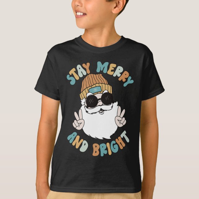 Retro Groovy Christmas Merry Bleibe Bright Santa C T-Shirt (Vorderseite)