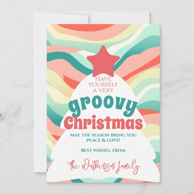 Retro Groovy Christmas Rainbow Wave Feiertagskarte (Vorderseite)