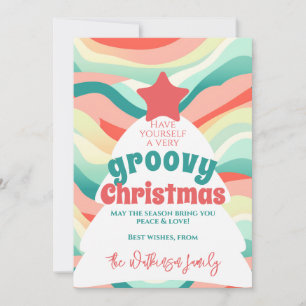 Retro Groovy Christmas Rainbow Wave Feiertagskarte