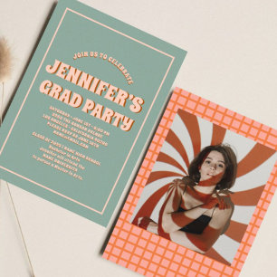Retro Groovy Colorful High School Graduation Party Einladung