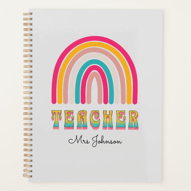 Retro Groovy Colorful Rainbow Teacher Planer (Vorderseite)