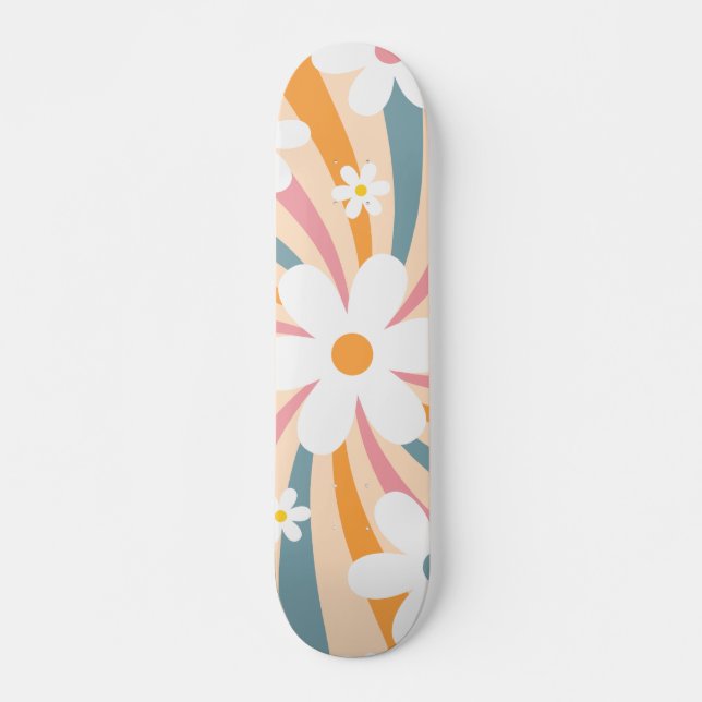 Retro Groovy Colorful Sunshine Daisy Floral Hippie Skateboard (Vorne)