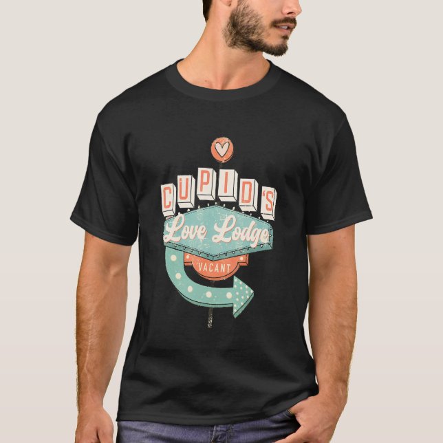 Retro Groovy Cupidu2019s Love Lodge Valentineu2019 T-Shirt (Vorderseite)