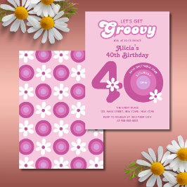 Retro Groovy Daisies Bold Pink 40. Geburtstag Einladung