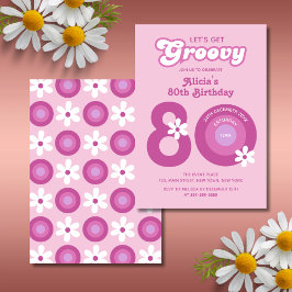 Retro Groovy Daisies Bold Pink 80. Geburtstag Einladung