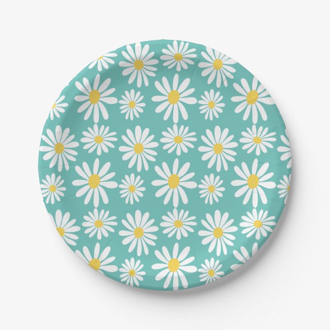 Retro Groovy Daisies Spring Daisy Boho Light Blue Pappteller (Vorderseite)