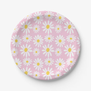 Retro Groovy Daisies Spring Daisy Boho Light Pink Pappteller