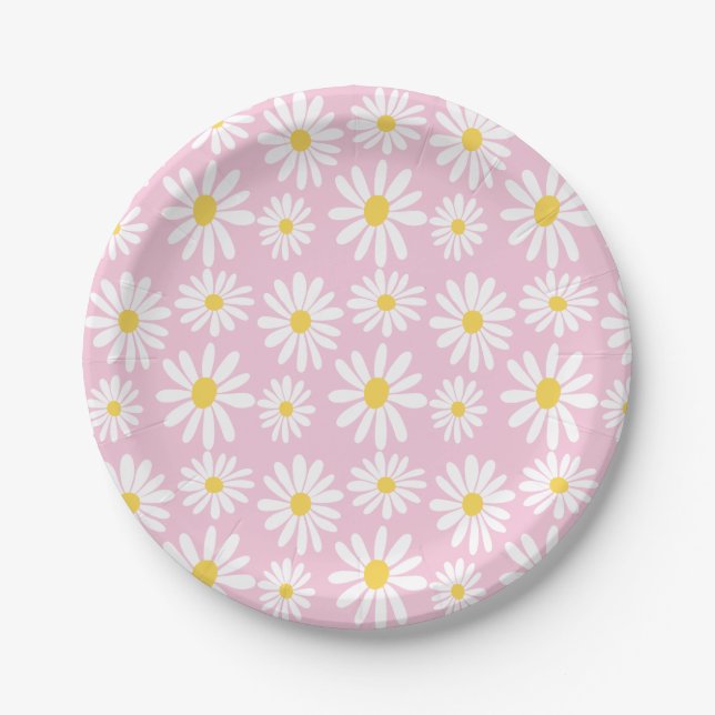 Retro Groovy Daisies Spring Daisy Boho Light Pink Pappteller (Vorderseite)