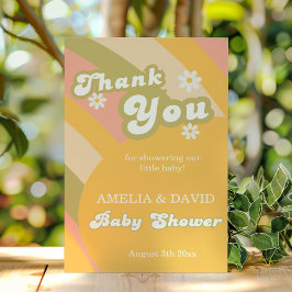 Retro Groovy Daisy Baby Boy Shower Dankeskarte
