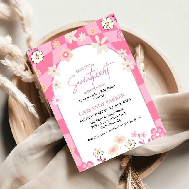 Retro Groovy Daisy Boho Valentine Baby Shower Einladung (Von Creator hochgeladen)