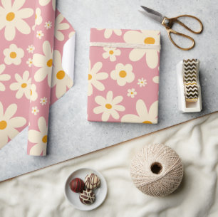 Retro Groovy daisy boho Wüste rosa Geschenkpapier