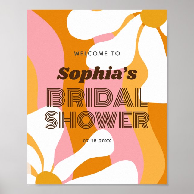 Retro Groovy Daisy Bridal Shower Welcome Poster (Vorne)