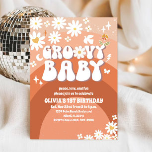 Retro Groovy Daisy Geburtstagseinladung Einladung