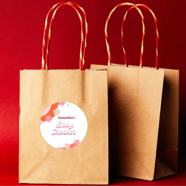 Retro Groovy daisy & Heart Valentine Baby Dusche Runder Aufkleber (Von Creator hochgeladen)