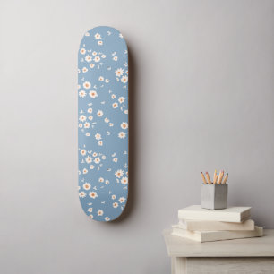 Retro Groovy Daisy Pattern Dusty Blue Floral 70er Skateboard
