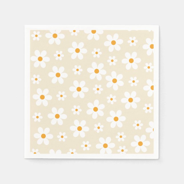 Retro Groovy Daisy Tan Birthday Paper Tellers Serviette (Vorderseite)