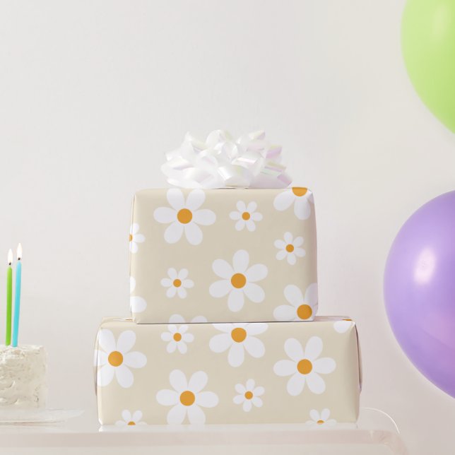 Retro Groovy Daisy Tan Geburtstagsgeschenk Welpenp Geschenkpapier (Partygeschenke)